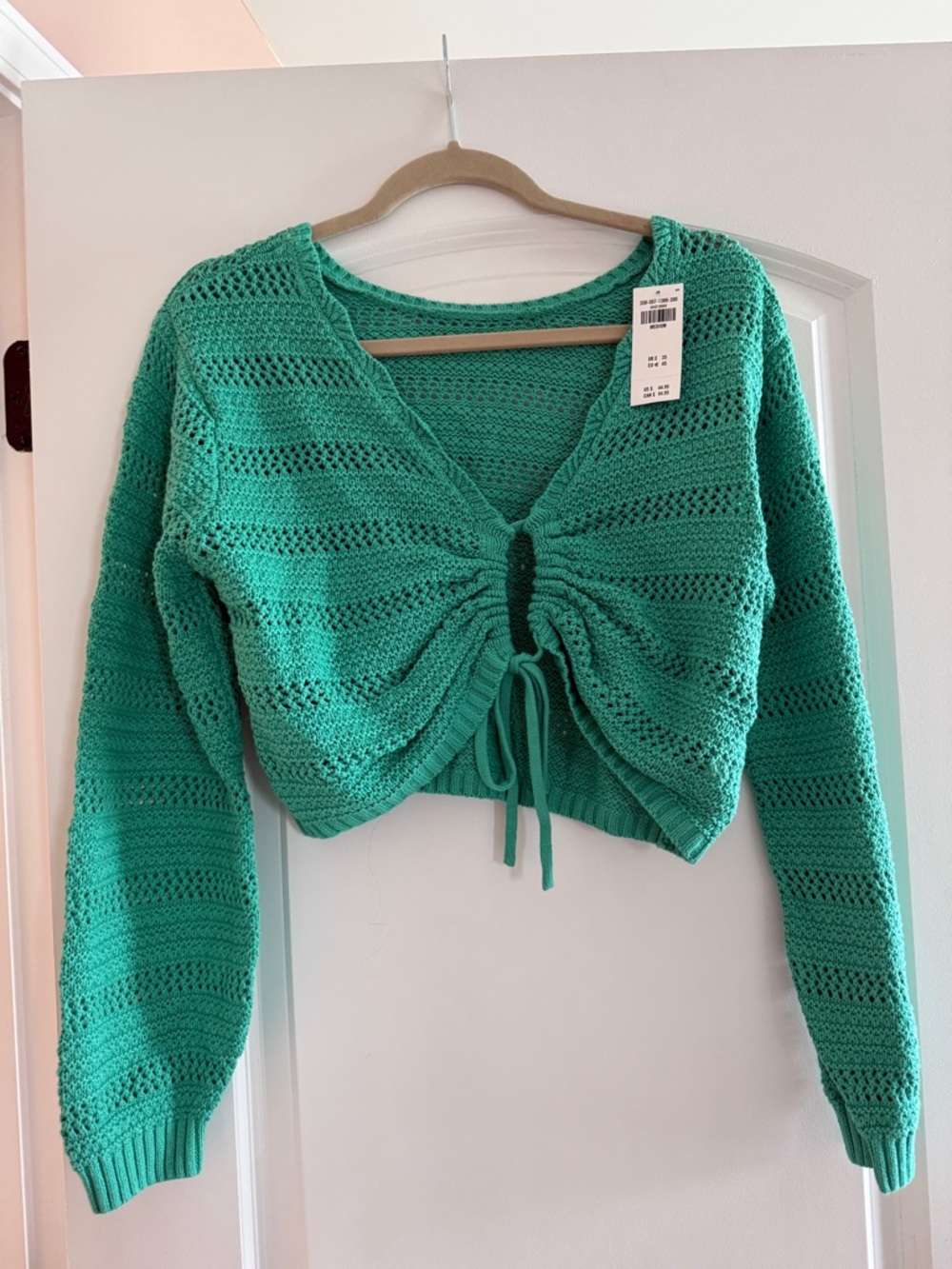 Hollister Teal Open-Knit Drawstring Crop Sweater
